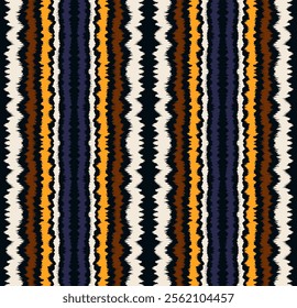 Ikat stripes seamles pattern. Nordic style. Striped beach towel. Geometric abstract illustration, wallpaper. Tribal ethnic vector texture. Aztec style. Folk embroidery. Scandinavian, African rug.