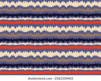 Ikat stripes seamles pattern. Nordic style. Striped beach towel. Geometric abstract illustration, wallpaper. Tribal ethnic vector texture. Aztec style. Folk embroidery. Scandinavian, African rug.