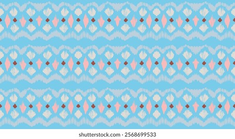 Ikat stripes seamles pattern. Nordic style. Striped beach towel. Geometric abstract illustration, wallpaper. Tribal ethnic vector texture. Aztec style. Folk embroidery. Scandinavian, African rug.