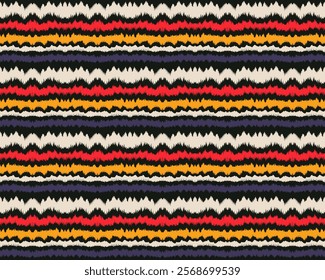 Ikat stripes seamles pattern. Nordic style. Striped beach towel. Geometric abstract illustration, wallpaper. Tribal ethnic vector texture. Aztec style. Folk embroidery. Scandinavian, African rug.