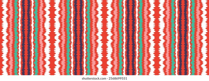 Ikat stripes seamles pattern. Nordic style. Striped beach towel. Geometric abstract illustration, wallpaper. Tribal ethnic vector texture. Aztec style. Folk embroidery. Scandinavian, African rug.