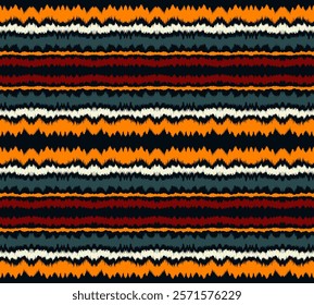 Ikat stripes seamles pattern. Nordic style. Striped beach towel. Geometric abstract illustration, wallpaper. Tribal ethnic vector texture. Aztec style. Folk embroidery. Scandinavian, African rug.