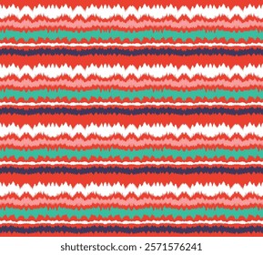 Ikat stripes seamles pattern. Nordic style. Striped beach towel. Geometric abstract illustration, wallpaper. Tribal ethnic vector texture. Aztec style. Folk embroidery. Scandinavian, African rug.