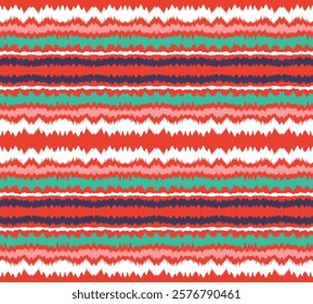 Ikat stripes seamles pattern. Nordic style. Striped beach towel. Geometric abstract illustration, wallpaper. Tribal ethnic vector texture. Aztec style. Folk embroidery. Scandinavian, African rug.