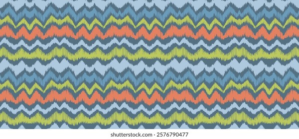 Ikat stripes seamles pattern. Nordic style. Striped beach towel. Geometric abstract illustration, wallpaper. Tribal ethnic vector texture. Aztec style. Folk embroidery. Scandinavian, African rug.