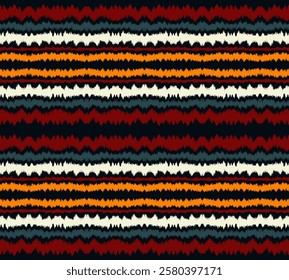 Ikat stripes seamles pattern. Nordic style. Striped beach towel. Geometric abstract illustration, wallpaper. Tribal ethnic vector texture. Aztec style. Folk embroidery. Scandinavian, African rug.