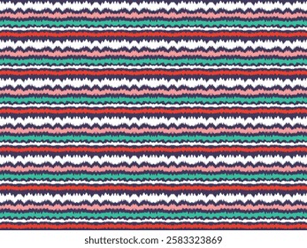 Ikat stripes seamles pattern. Nordic style. Striped beach towel. Geometric abstract illustration, wallpaper. Tribal ethnic vector texture. Aztec style. Folk embroidery. Scandinavian, African rug.