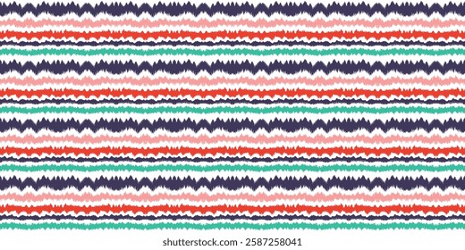 Ikat stripes seamles pattern. Nordic style. Striped beach towel. Geometric abstract illustration, wallpaper. Tribal ethnic vector texture. Aztec style. Folk embroidery. Scandinavian, African rug.