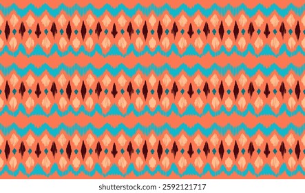 Ikat stripes seamles pattern. Nordic style. Striped beach towel. Geometric abstract illustration, wallpaper. Tribal ethnic vector texture. Aztec style. Folk embroidery. Scandinavian, African rug.