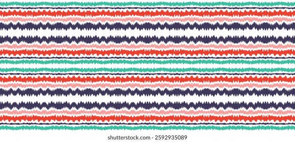 Ikat stripes seamles pattern. Nordic style. Striped beach towel. Geometric abstract illustration, wallpaper. Tribal ethnic vector texture. Aztec style. Folk embroidery. Scandinavian, African rug.