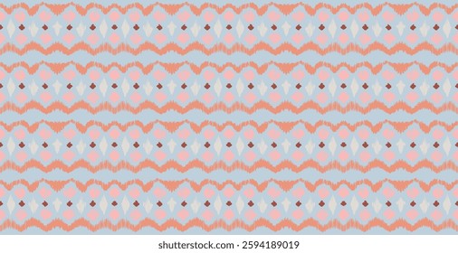 Ikat stripes seamles pattern. Nordic style. Striped beach towel. Geometric abstract illustration, wallpaper. Tribal ethnic vector texture. Aztec style. Folk embroidery. Scandinavian, African rug.
