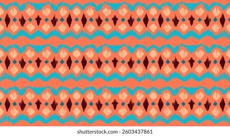 Ikat stripes seamles pattern. Nordic style. Striped beach towel. Geometric abstract illustration, wallpaper. Tribal ethnic vector texture. Aztec style. Folk embroidery. Scandinavian, African rug.