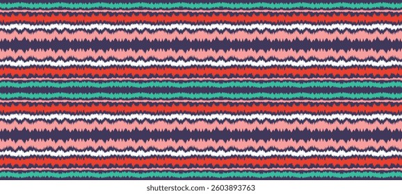 Ikat stripes seamles pattern. Nordic style. Striped beach towel. Geometric abstract illustration, wallpaper. Tribal ethnic vector texture. Aztec style. Folk embroidery. Scandinavian, African rug.