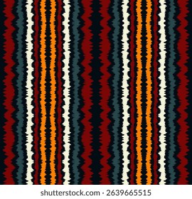 Ikat stripes seamles pattern. Nordic style. Striped beach towel. Geometric abstract illustration, wallpaper. Tribal ethnic vector texture. Aztec style. Folk embroidery. Scandinavian, African rug.