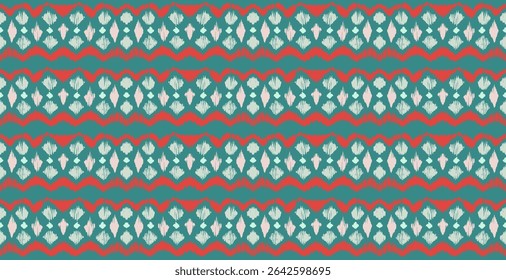 Ikat stripes seamles pattern. Nordic style. Striped beach towel. Geometric abstract illustration, wallpaper. Tribal ethnic vector texture. Aztec style. Folk embroidery. Scandinavian, African rug.