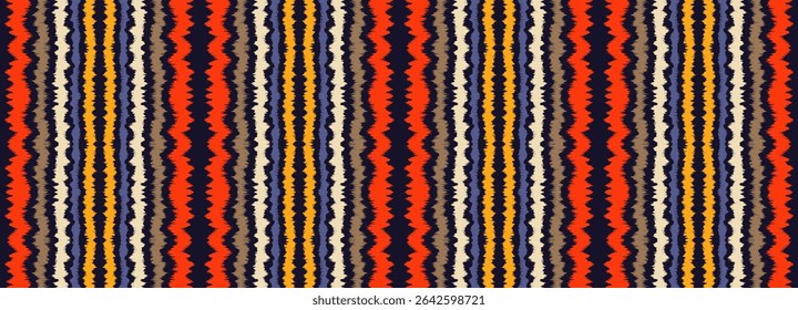 Ikat stripes seamles pattern. Nordic style. Striped beach towel. Geometric abstract illustration, wallpaper. Tribal ethnic vector texture. Aztec style. Folk embroidery. Scandinavian, African rug.