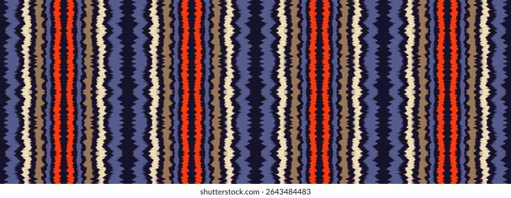 Ikat stripes seamles pattern. Nordic style. Striped beach towel. Geometric abstract illustration, wallpaper. Tribal ethnic vector texture. Aztec style. Folk embroidery. Scandinavian, African rug.