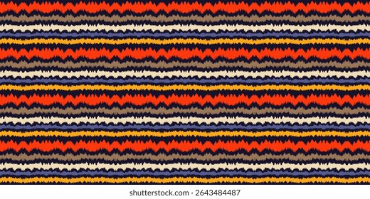 Ikat stripes seamles pattern. Nordic style. Striped beach towel. Geometric abstract illustration, wallpaper. Tribal ethnic vector texture. Aztec style. Folk embroidery. Scandinavian, African rug.