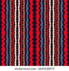 Ikat stripes seamles pattern. Nordic style. Striped beach towel. Geometric abstract illustration, wallpaper. Tribal ethnic vector texture. Aztec style. Folk embroidery. Scandinavian, African rug.