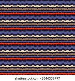 Ikat stripes seamles pattern. Nordic style. Striped beach towel. Geometric abstract illustration, wallpaper. Tribal ethnic vector texture. Aztec style. Folk embroidery. Scandinavian, African rug.