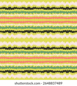 Ikat listras padrão de emenda. Estilo nórdico. Toalha de praia listrada. Ilustração geométrica abstrata, papel de parede. Textura de vetores étnicos tribais. Estilo asteca. Bordado popular. Escandinavo, tapete africano.