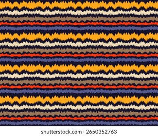 Ikat stripes seamles pattern. Nordic style. Striped beach towel. Geometric abstract illustration, wallpaper. Tribal ethnic vector texture. Aztec style. Folk embroidery. Scandinavian, African rug.