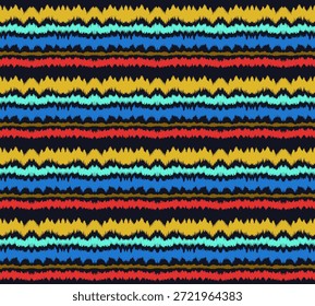 Patrón sin fisuras de rayas Ikat. Estilo nórdico. Toalla de playa rayada. Ilustración abstracta geométrica, Fondo de pantalla. Textura de Vector étnico tribal. Estilo azteca. Bordado de Folk. Alfombra escandinava y africana.