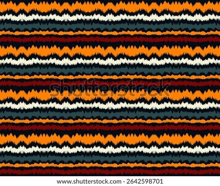 Ikat stripes seamles pattern. Nordic style. Striped beach towel. Geometric abstract illustration, wallpaper. Tribal ethnic vector texture. Aztec style. Folk embroidery. Scandinavian, African rug.