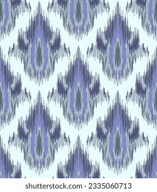 Patrón de estilo Ikat. Fondo de damasco azul inconcluso. Ornamento vectorial étnico. Diseño oriental para textiles, ropa de cama, alfombras, papel pintado, ropa de cama, moda. 
