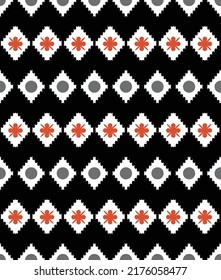Ikat Style Retro Zigzags Abstract Geometric Seamless Pattern Trendy Fashion Colors Minimal Simple Design Perfect for Allover Fabric Print or Wrapping Paper Black Gray Coral Tones