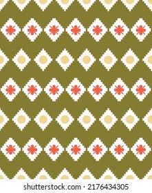 Ikat Style Retro Zigzags Abstract Geometric Seamless Pattern Trendy Fashion Colors Minimal Simple Design Perfect for Allover Fabric Print or Wrapping Paper Olive Green Tones