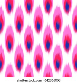 Ikat stylization Peacock Feather on a white background. Geometric abstract shapes . Traditional pattern on the fabric in Asian countries