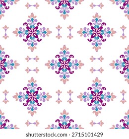 Ikat patrón simétrico sin fisuras con adorno decorativo. Ilustración vectorial. Fondo floral. Relación textil. Ikat Fondo de pantalla vintage y patrón de azulejos.