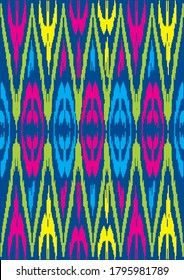 Ikat textile Ogee seamless pattern background