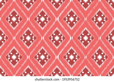 Ikat textile seamless pattern design for fabric prints clothing. Aztec, boho, geometric, African, American, Indian, carpet, mandala, ornament chevron wallpaper. Ikat vector illustrations background.