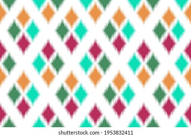Ikat textile seamless pattern. Ethnic, Aztec, geometric, carpet, mandalas, African, American pattern for printing on fabric cotton silk curtain pillow mask bag shirt. Ornament vector illustrations.