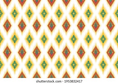 Ikat patrón sin costuras. Étnica, azteca, geométrica, alfombra, mandalas, afroamericana, patrón americano para imprimir en tela algodón camisa de máscara de la cortina de seda. Ilustraciones vectoriales de ornamentos.