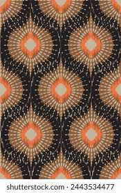 Ikat textile seamless pattern on brown background.Geometric  ethnic oriental pattern traditional.Native style.Abstract vector illustration.Design for texture,textile,fabric,clothing
and decoration.
