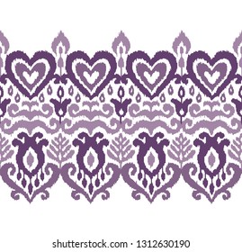 Ikat textile stylized seamless stripe pattern. Eastern embroidery tile. Indian Scandinavian Mexican Pakistan woven ornament.