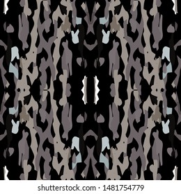 Ikat, Tie Dye. Batik, Hand Drawn Seamless Pattern. Ethnic Texture. Hand Drawn Painted. Black Gray Folklore Summer Ethnic Canvas.  Graphic Staining Shibori Texture.