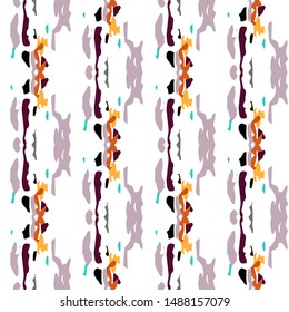 Ikat, Tie Dye. Batik, Hand Drawn Ornament. Geo Surface. Endless Repeat Painting.  Bordo Gray Folklore Old Native Textile.  Staining Geometrical Shibori Watercolor.
