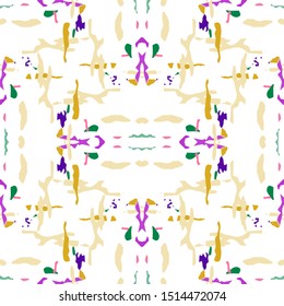 Ikat, Tie Dye. Batik, Hand Drawn Seamless Pattern. Ethnic Texture. Hand Drawn Painted. Sepia Yellow Modern Vintage Ethnic Embroidery.  Organic Medallion Tie dye Pattern.