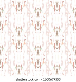 Ikat, Tie Dye. Batik, Hand Drawn Seamless Pattern. Ethnic Texture. Hand Drawn Painted. Brown Ochre Old Traditional Ethnic Canvas.  Geometric Medallion Shibori Watercolor.