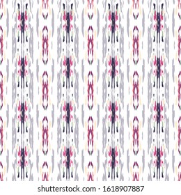 Ikat, Tie Dye. Batik, Hand Drawn Ornament. Geo Surface. Endless Repeat Painting.  Rose Gray Traditional Folklore Folk Rug.  Watercolor Organic Paint Tile.