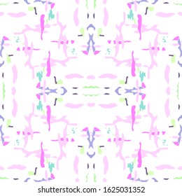 Ikat, Tie Dye. Batik, Hand Drawn Ornament. Geo Surface. Endless Repeat Painting.  Pink Rose Traditional Ancient Native Wallpaper  Geometry Natural Paint Tile.