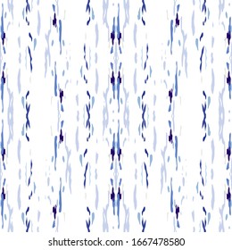 Ikat, Tye. Batik, Ornamento Dibujado A Mano. Superficie geográfica. Pintado Repita Infinito.  Tejido nativo Blue Cyan Tribal Geo.  Conservando la textura gráfica de Shibori.