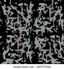 Ikat, Tie Dye. Batik, Hand Drawn Ornament. Geo Surface. Endless Repeat Painting.  Black Gray Ethnic Traditional Geo Fabric.  Geometric Organic Shibori Watercolor.