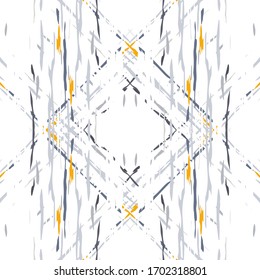 Ikat, Tie Dye. Batik, Hand Drawn Ornament. Geo Surface. Endless Repeat Painting.  Gray Yellow Ancient Vintage Folklore Canvas.  Woven Natural Tie dye Pattern.