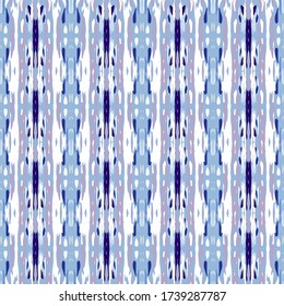 Ikat, Tie Dye. Batik, Hand Drawn Ornament. Geo Surface. Endless Repeat Painting.  Blue Cyan Vintage Ethnic Folk Textile.  Woven Ornamental Shibori Print.