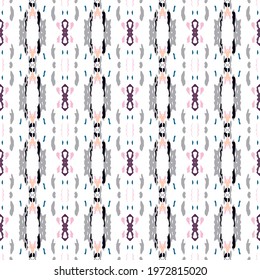 Ikat, Tie Dye. Batik, Hand Drawn Seamless Pattern. Ethnic Texture. Hand Drawn Painted. Rose Gray Ancient Vintage Folklore Carpet.  Natural Organic Tie dye Element.